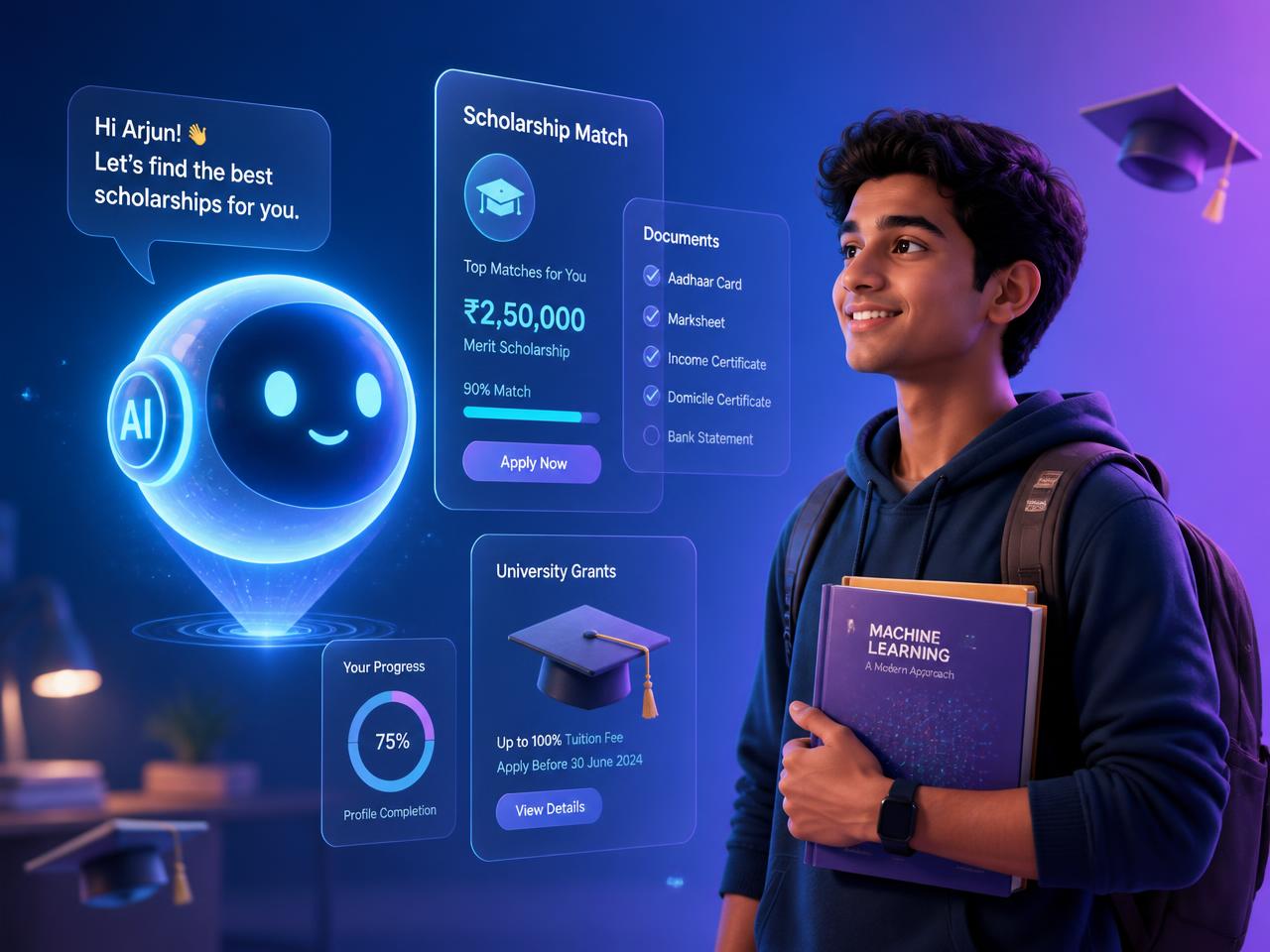 AI assistant recommending scholarship matches to an Indian student